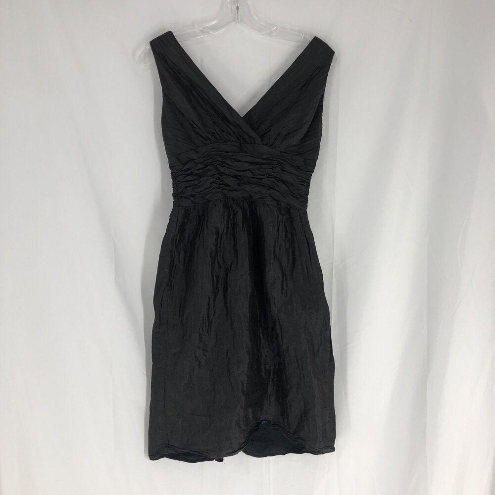 Kay Unger Sleeveless V Neck Sheath Dress Dark Gray Ruched Waist Size 4